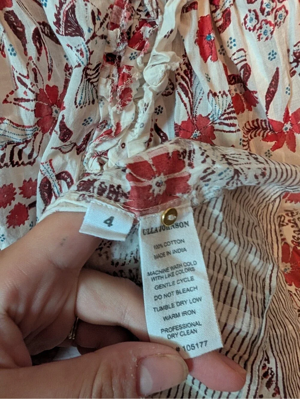 ULLA JOHNSON white floral Arbor short sleeve cotton blouse sz 4